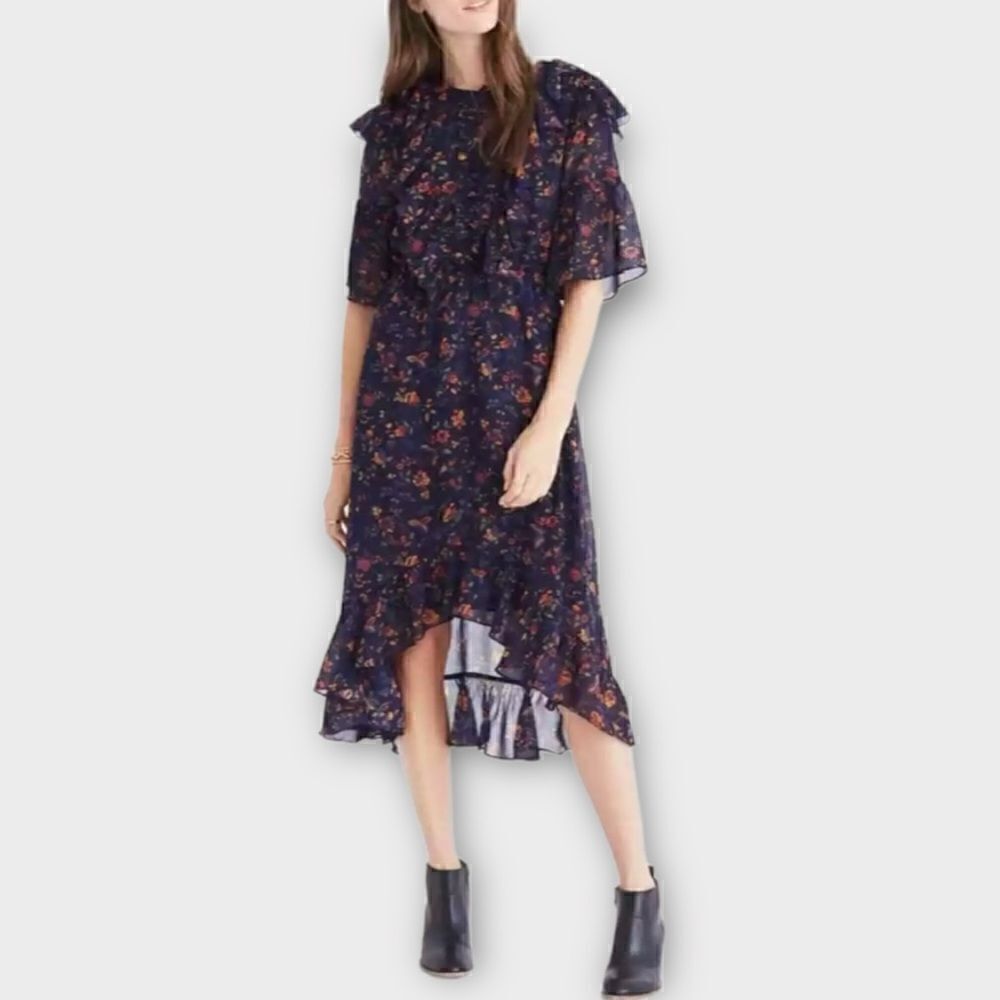 Madewell Juliet Raised Hem Midi Dress Oriental Floral Midnight